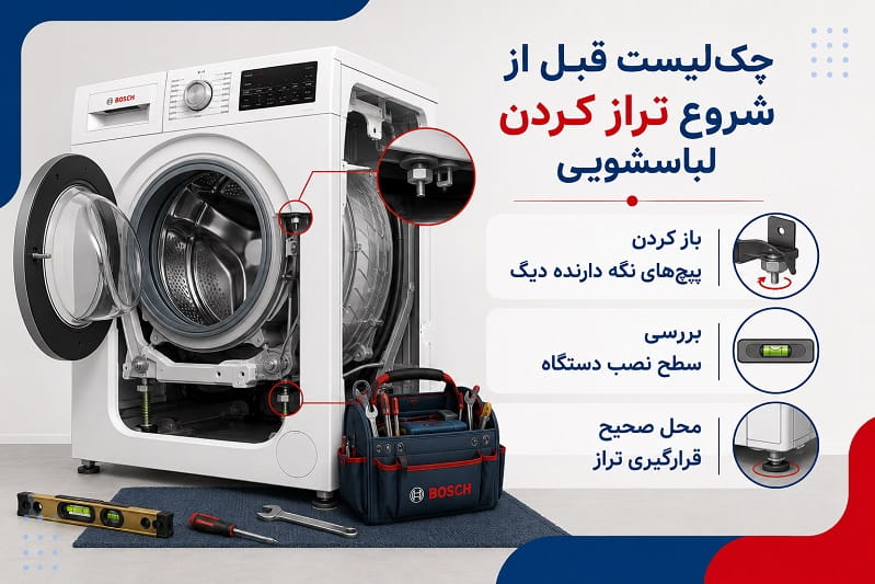 اینفوگرافیک موارد قابل توجه در تراز کردن لباسشویی