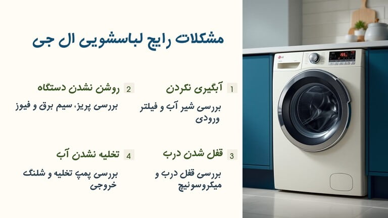 بررسی ایراد های مهم لباسشویی ال جی