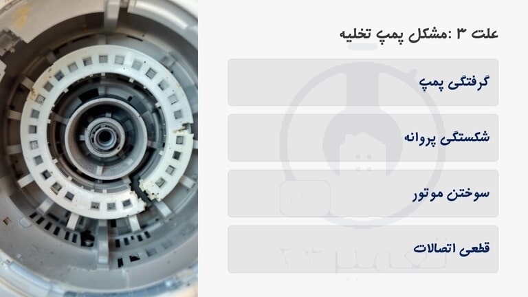 علت 3: انسداد و خرابی پمپ تخلیه و ارور 0e لباسشویی ال جی