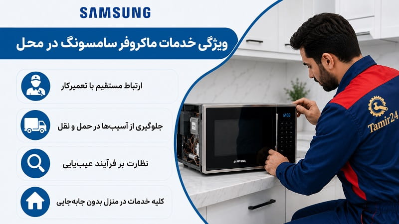 اینفوگرافیک ویژگی‌های خدمات ماکروفر سامسونگ در محل