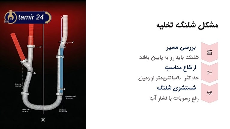 بررسی ارتفاع و خم‌شدگی شلنگ تخلیه ماشین لباسشویی ال جی