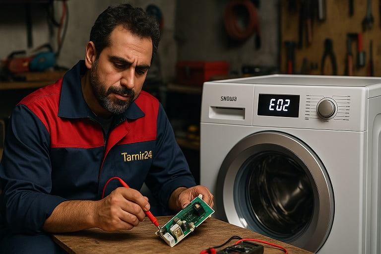 خطای E02 لباسشویی اسنوا وقتی برد کنترل در لباسشویی اسنوا فرمان آب‌گیری نمی‌دهد