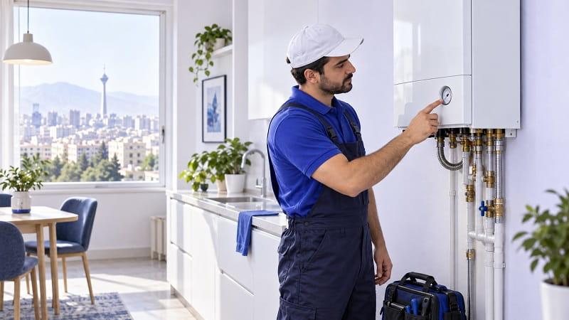 سرویس کار پکیج در حال بررسی فشار